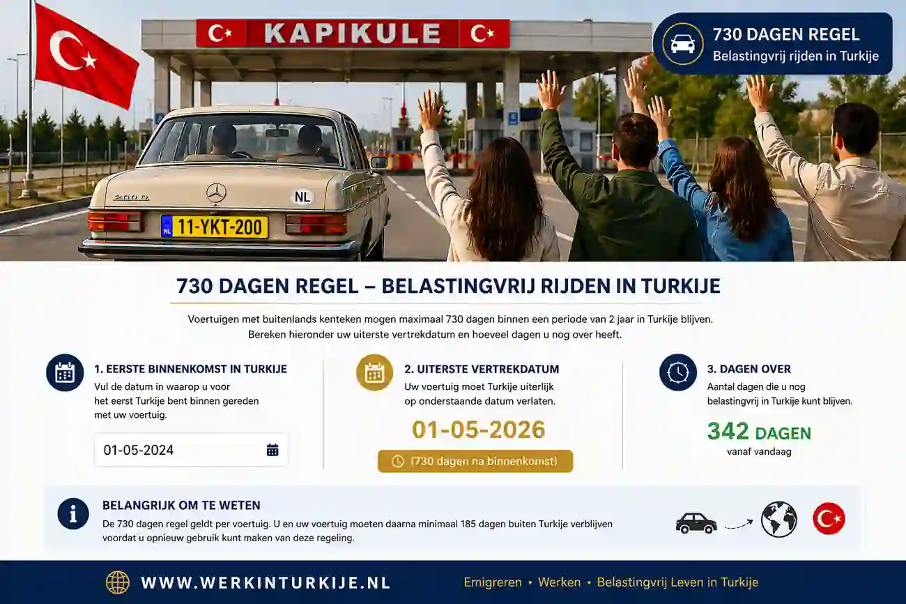 730 dagen regel calculator voor belastingvrij rijden in Turkije met Nederlandse auto bij Kapikule grensovergang